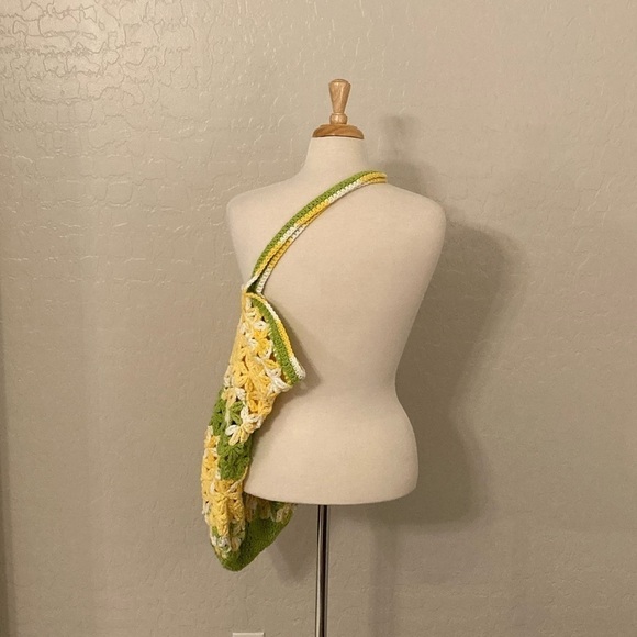 Vintage Handmade Quilt Granny Crotchet Large Crossbody Shopping Bag - Picture 5 of 13